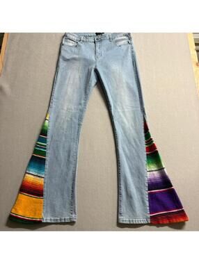 Lucky and Blessed L&B Serape Flare Jeans Womens 14 Light Wash Denim Bell Bottoms